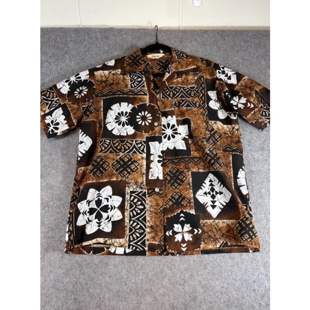 VTG 60s Tropicana Abstract Floral Geometric Hawaiian Shirt Men XL Brown Vacation